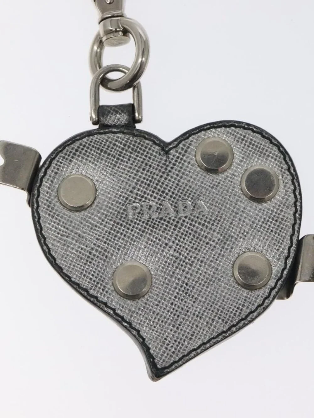 PRADA Charm Safiano leather Silver Auth ac3850
